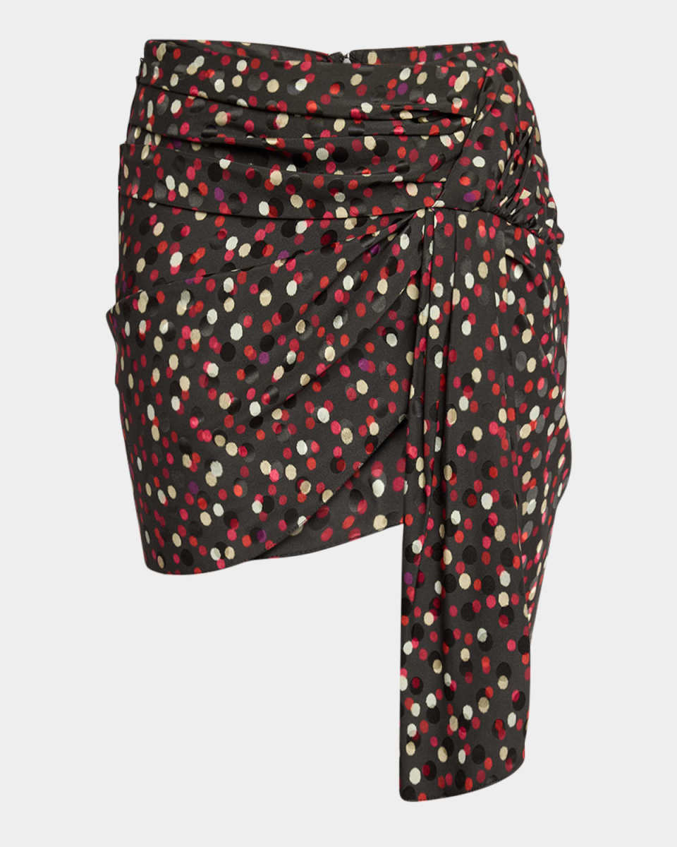 Ovia Polka-Dot Jacquard Drape Mini Skirt